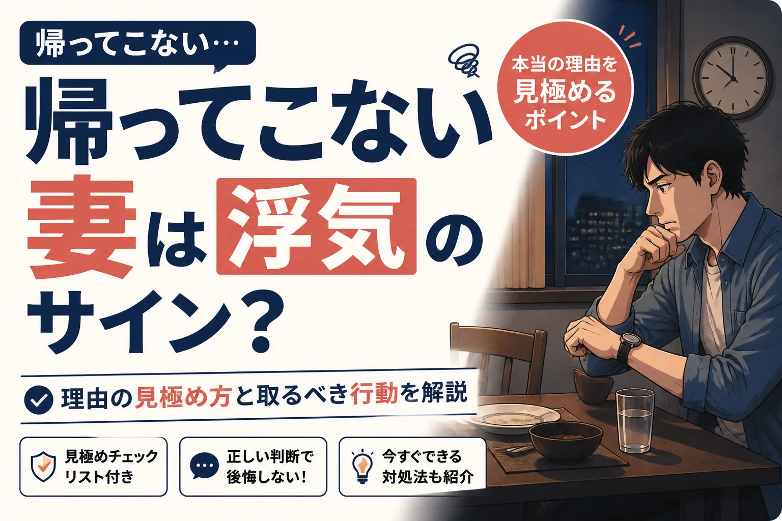 帰ってこない妻は浮気のサイン？理由の見極め方と取るべき行動を解説