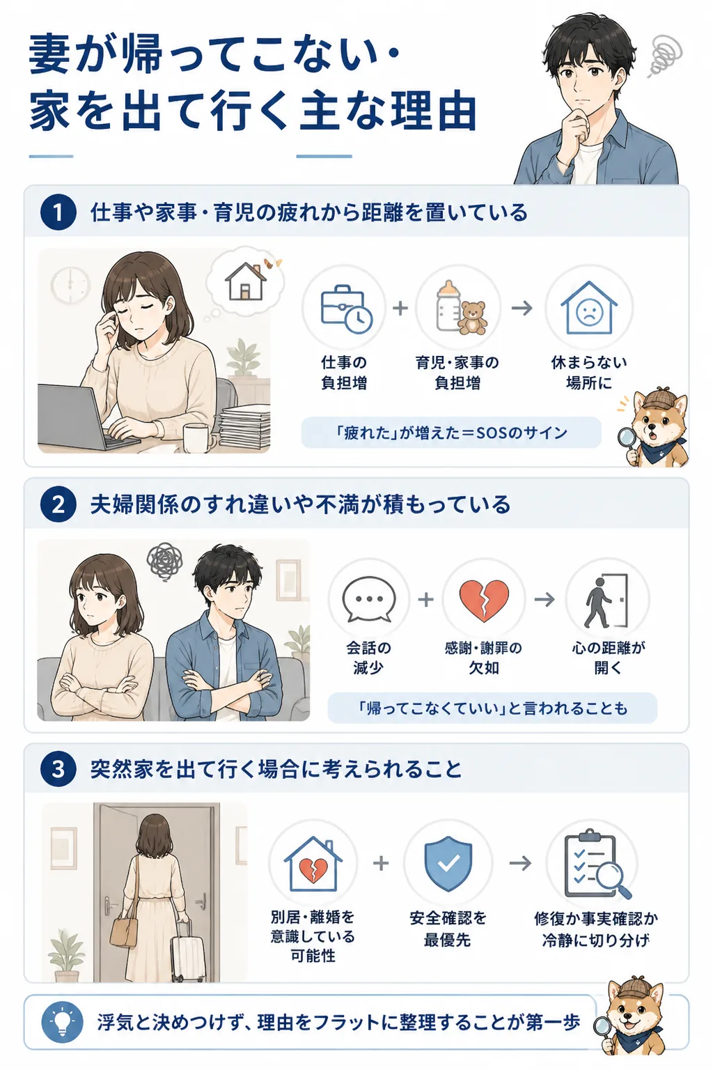 妻が帰ってこない主な理由を4分類で示した図解