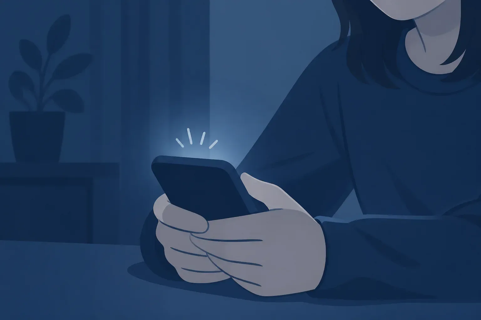 スマホを伏せて握る手元のイメージ