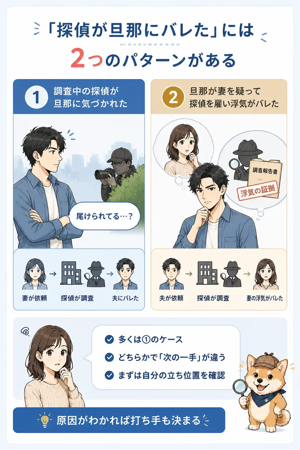 探偵がバレた2つのパターンを整理した分岐図