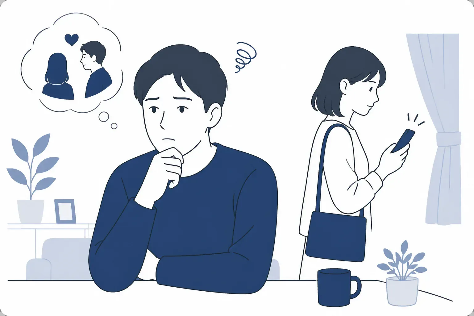 妻の様子に違和感を覚える夜の家庭のイメージ
