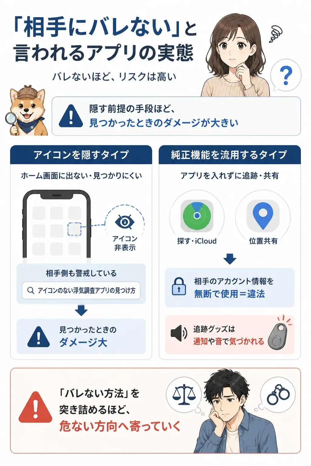 浮気調査アプリがバレるきっかけを示した図解
