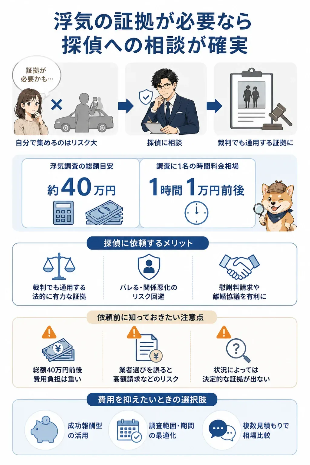 探偵による浮気調査の費用相場を示した図解