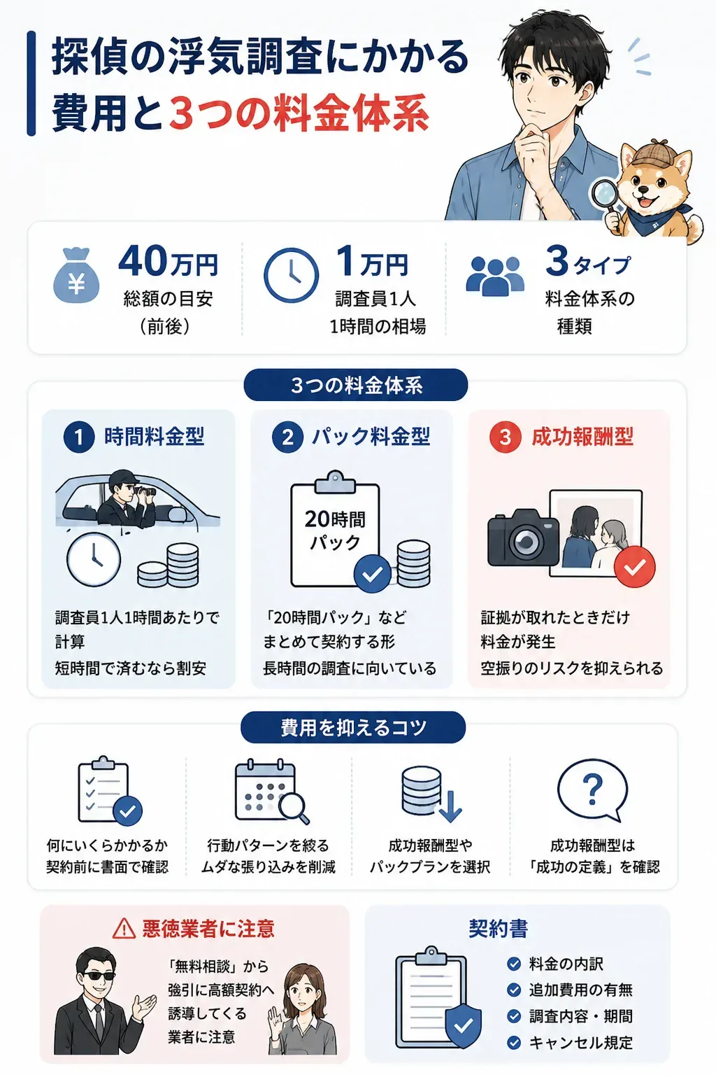 探偵の料金体系3タイプを比較した図