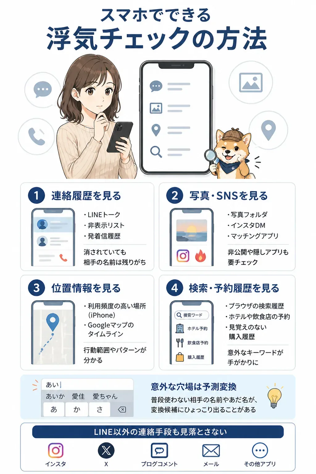 スマホで浮気チェックする際に見る場所の図解