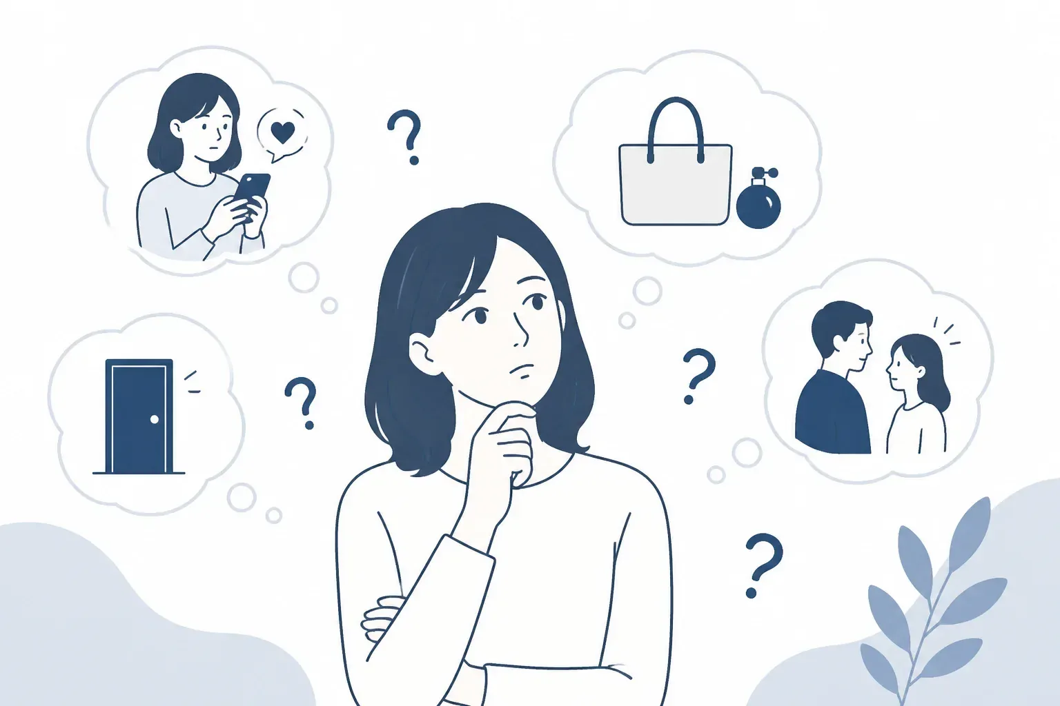 浮気の悩みを抱える人の心情を表す静かな雰囲気画像
