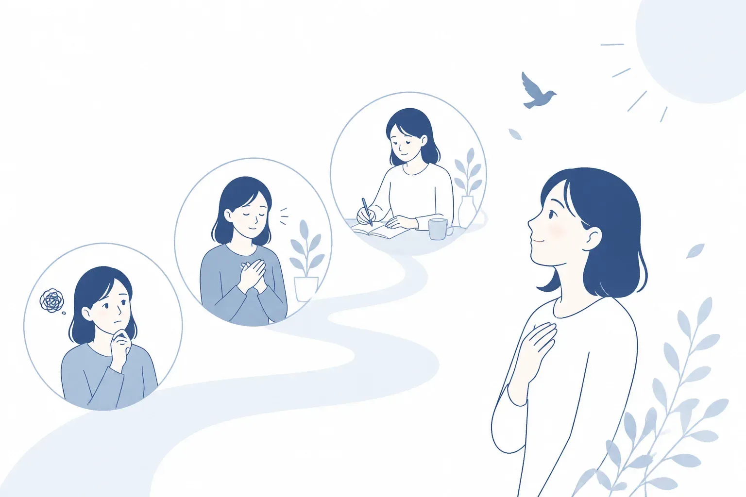 気持ちを整理して前を向く女性のイメージ