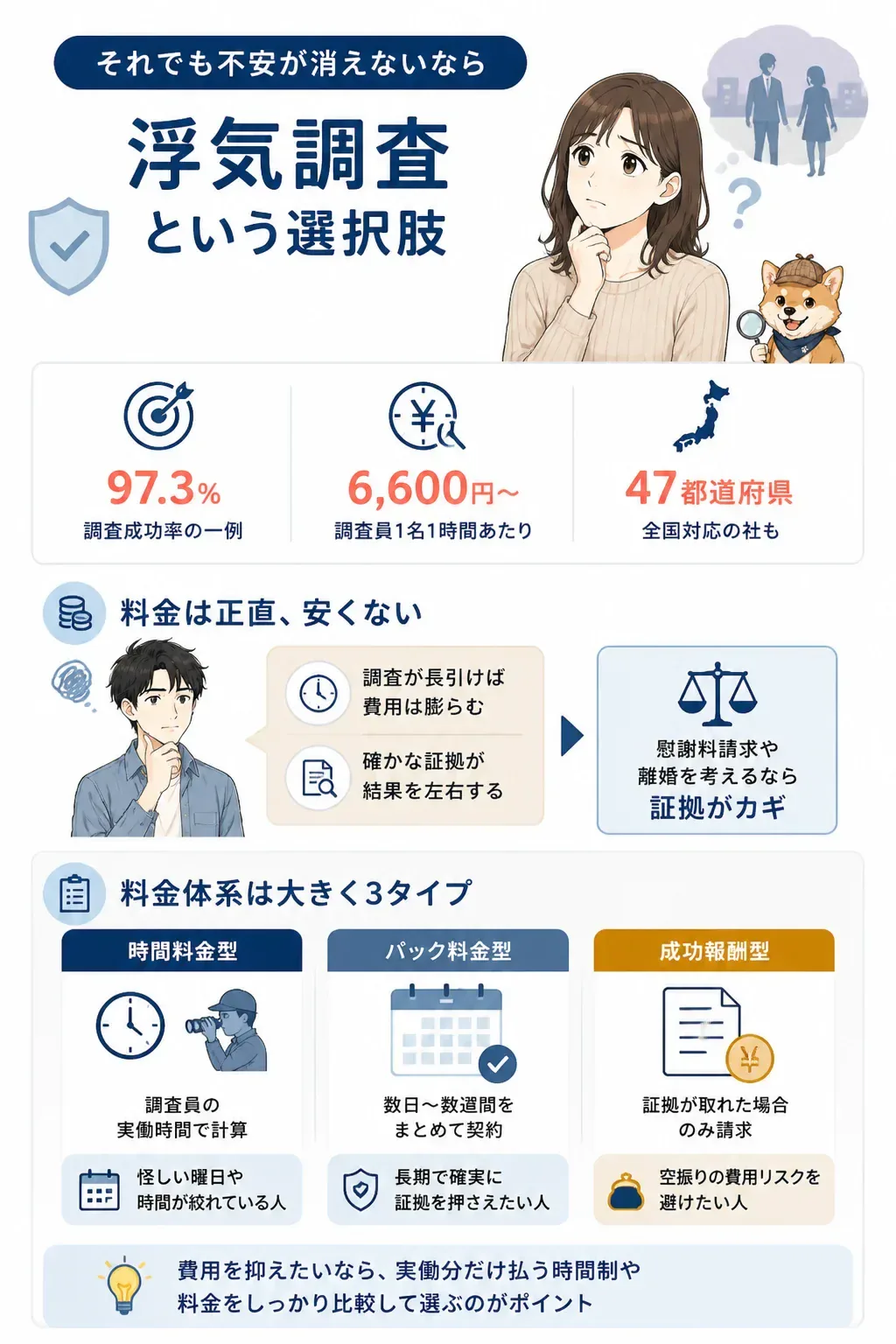 浮気調査の料金体系3タイプを示す図解