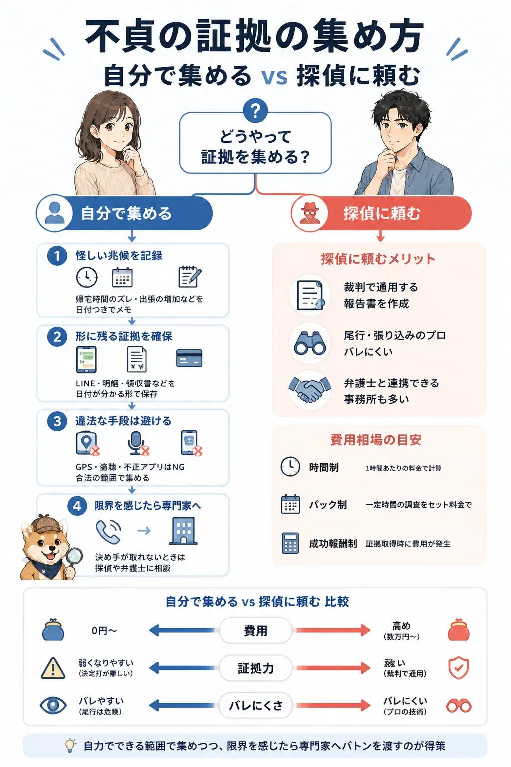 自分で集めるか探偵に頼むかの選び方フロー