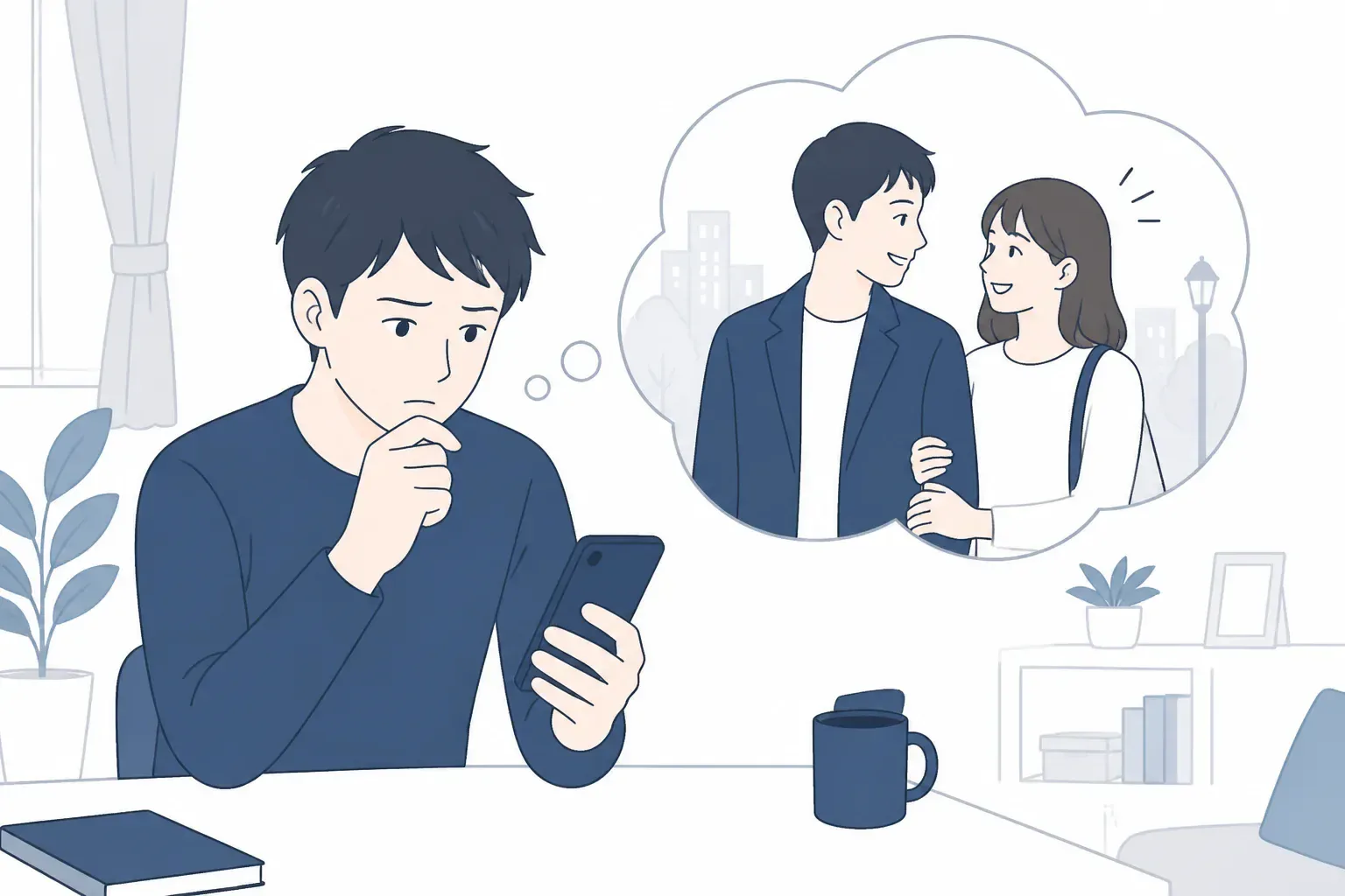 彼女の浮気を疑い不安を抱える様子のイメージ