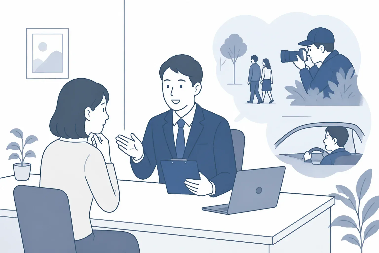 興信所の無料相談で落ち着いて話を聞いてもらう場面のイメージ