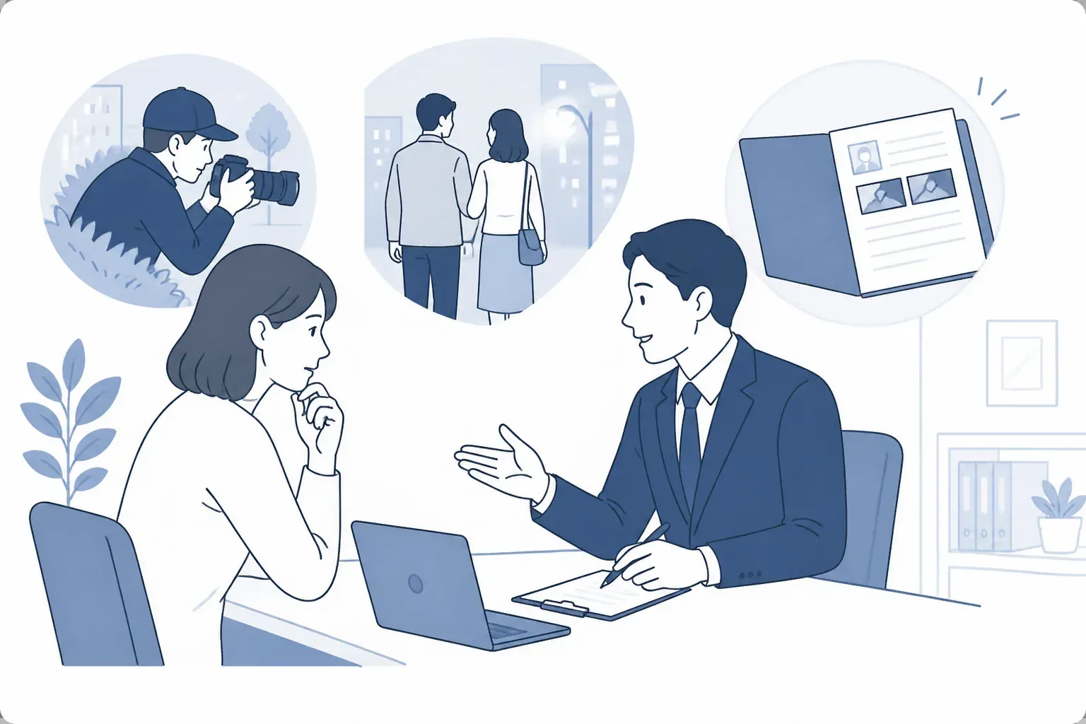 探偵に相談する落ち着いた雰囲気のイメージ