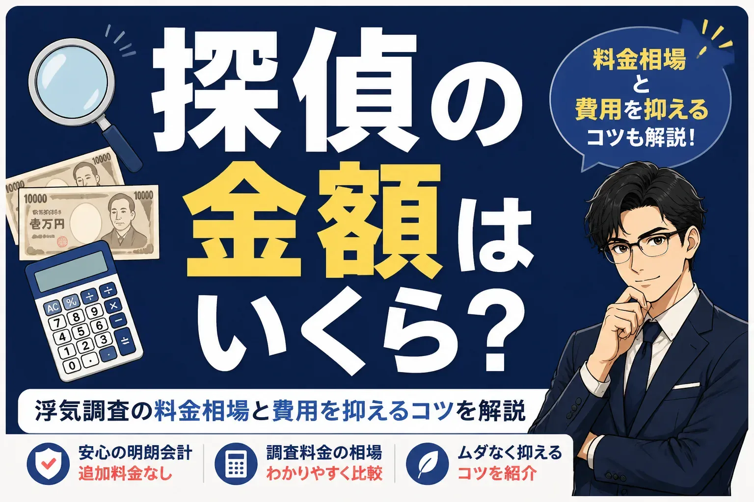 探偵の金額と料金相場を解説するアイキャッチ画像