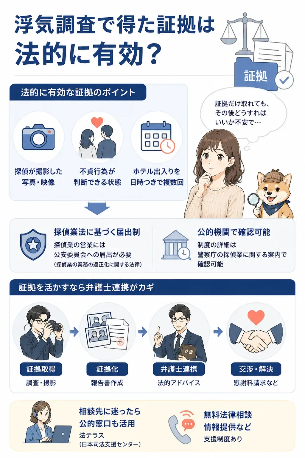 浮気の証拠が法的に有効になる条件の図解