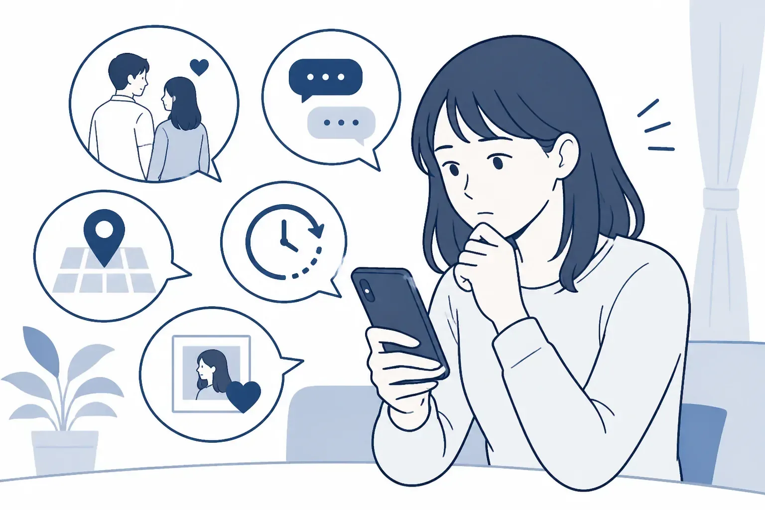 スマホを見つめる不安げな人物のイメージ