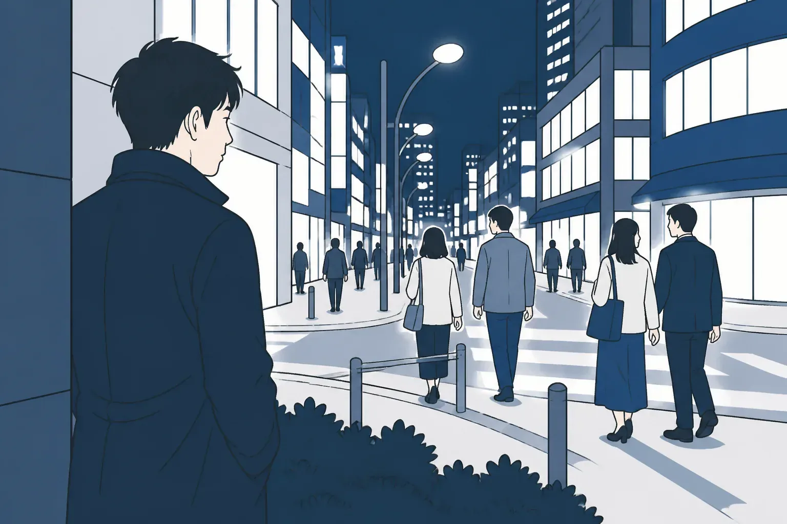 街中で尾行調査を行う探偵のイメージ