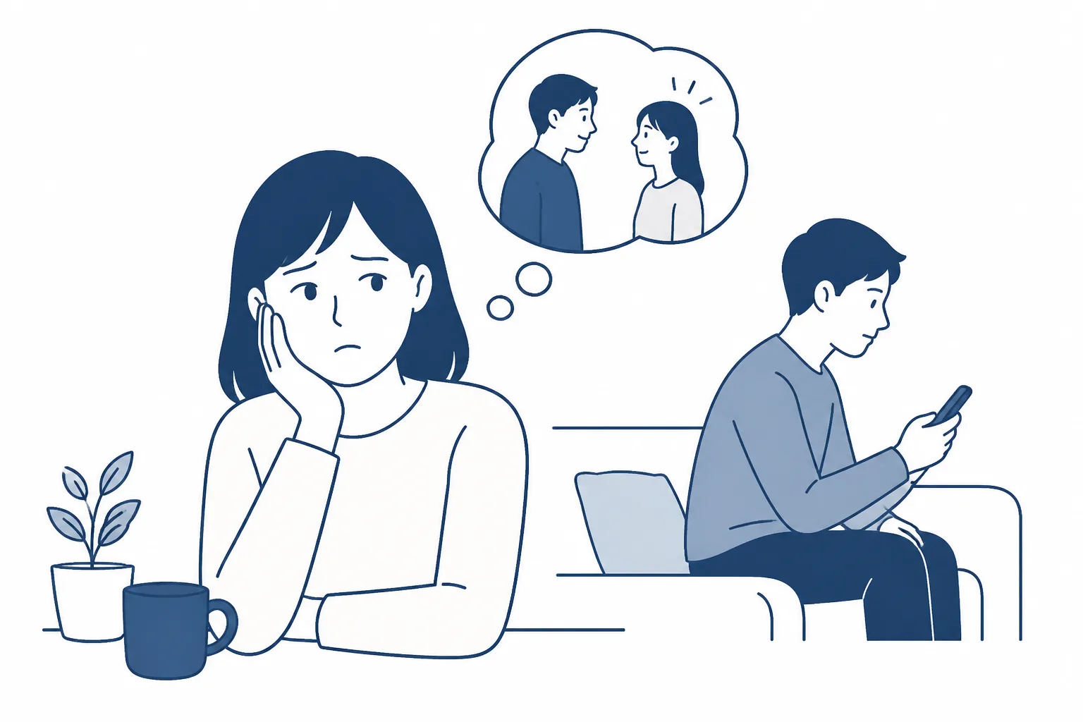 夜のリビングで一人スマホを見つめる男性のイメージ