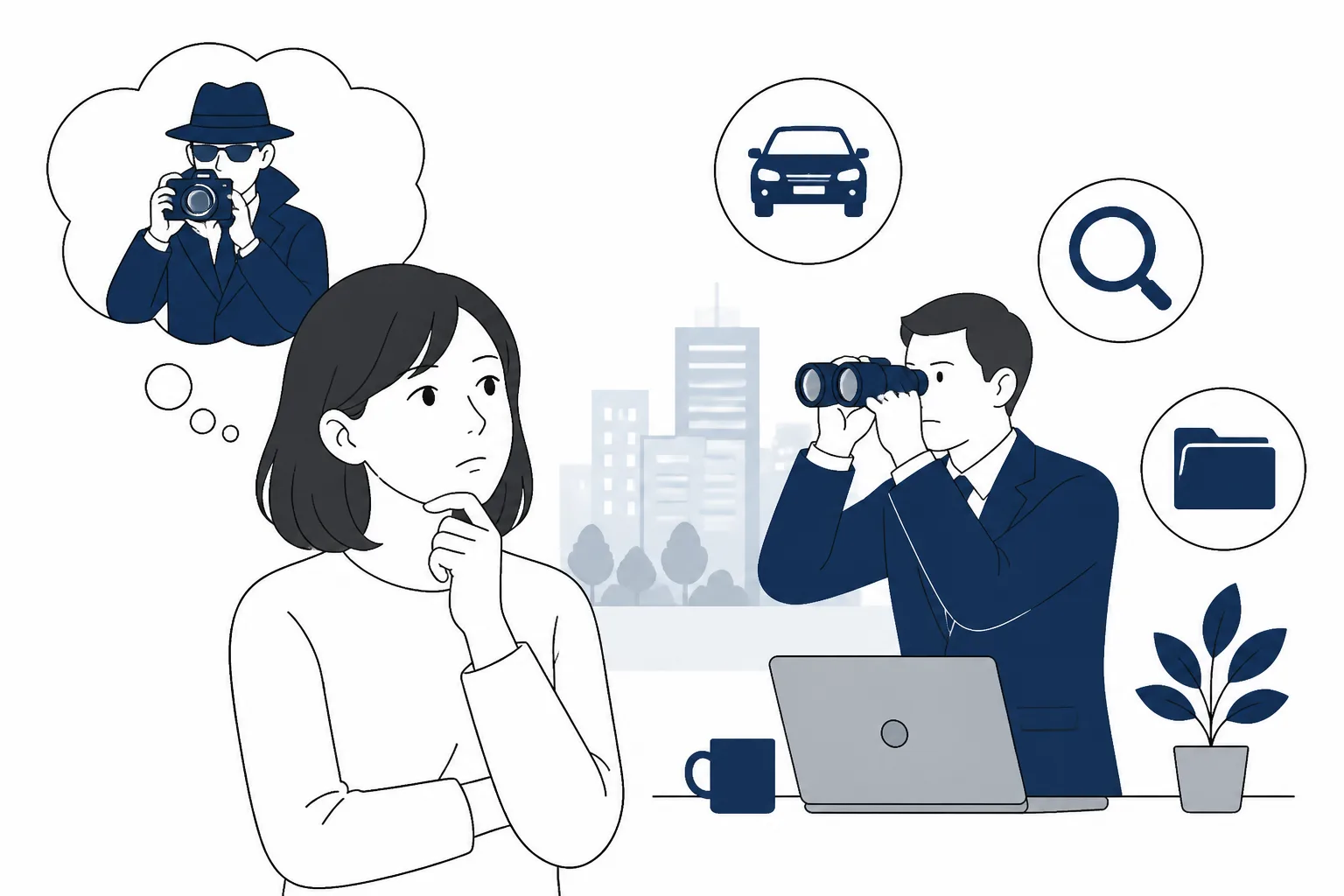 夜の街で調査を行う探偵のイメージ