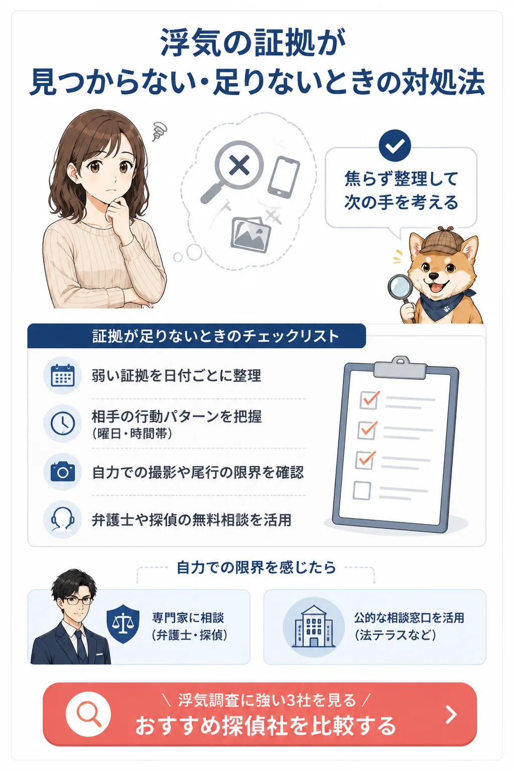 証拠が見つからないときの対処の流れを示すフローチャート